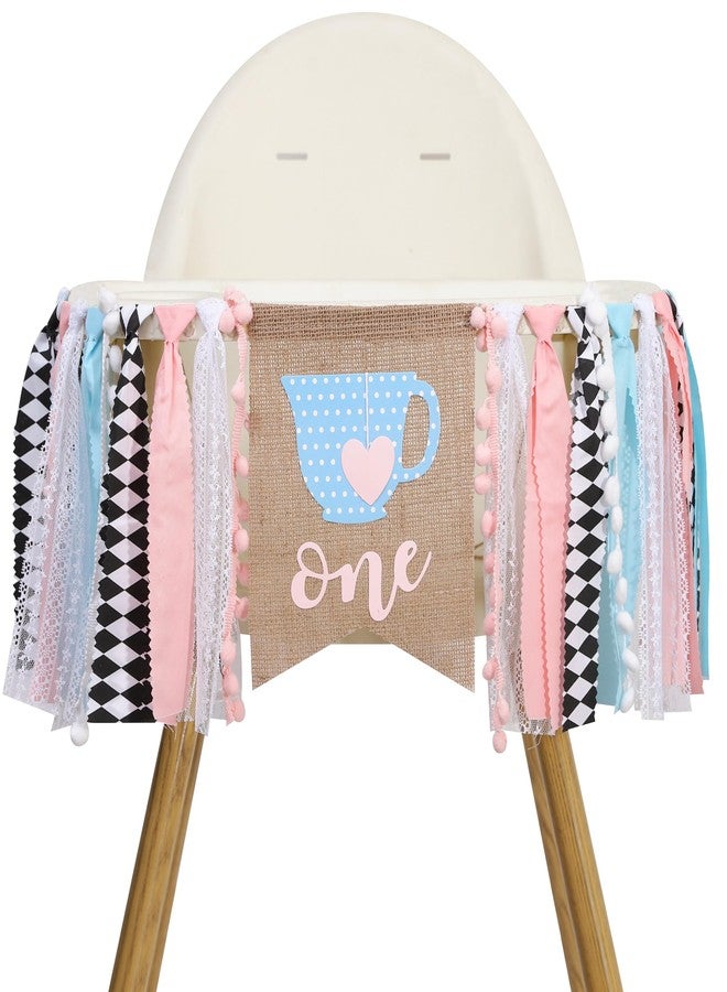 UOAOU Tea Party 1st Birthday High Chair Banner - Alice Princess Tea Party Decorations, Teapot One Birthday Banner, Alice In Onederland Garland, For Vintage Afternoon Teas Decorations Supplies - Image 1